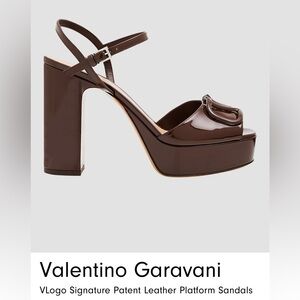NIB Valentino Garavani V-Logo Platform, Bark Brown Patent Leather, Size 39.5